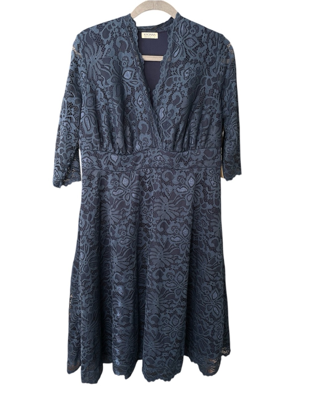 NWT Kiyonna Womens Plus Size Navy Blue Mademoiselle Lace A-Line Midi Dress 1X - Picture 3 of 10